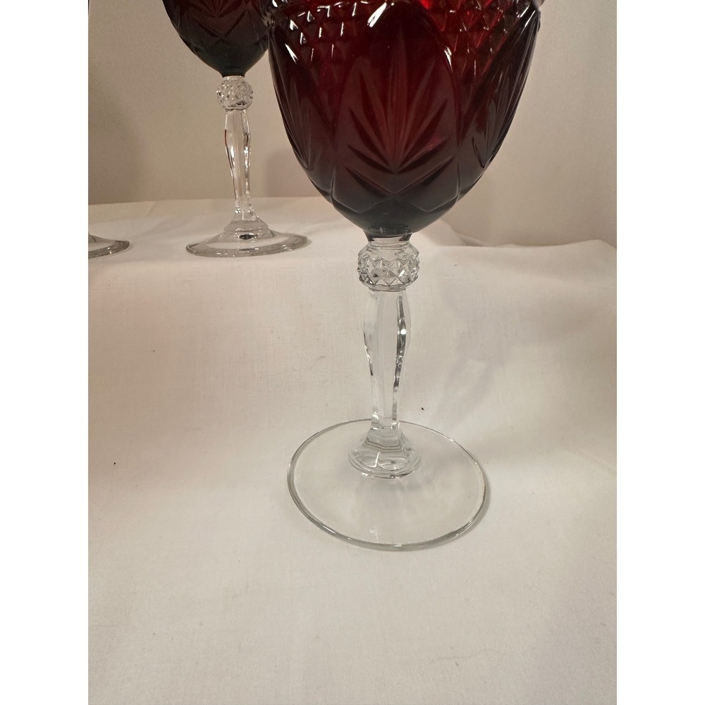Cristal DArques Durand Antique Ruby‎ Red Water Wine Goblets Retired Set of 4 8in - Picture 13 of 16
